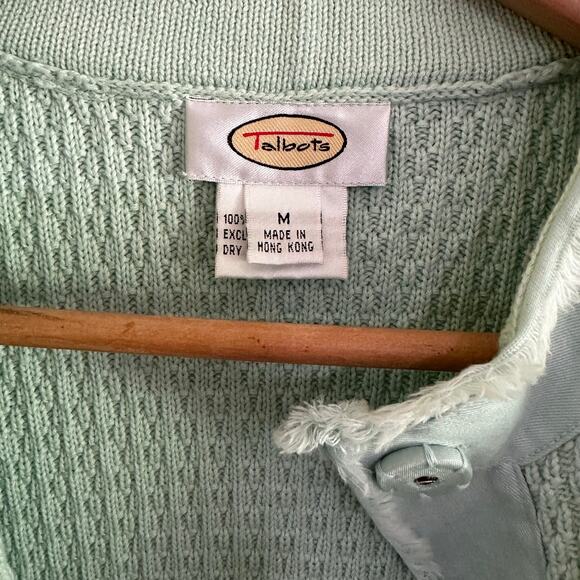 Vintage 90s does 60s Talbots Textured Knit Mint Green Jacket Size Medium Cotton - Picture 5 of 6
